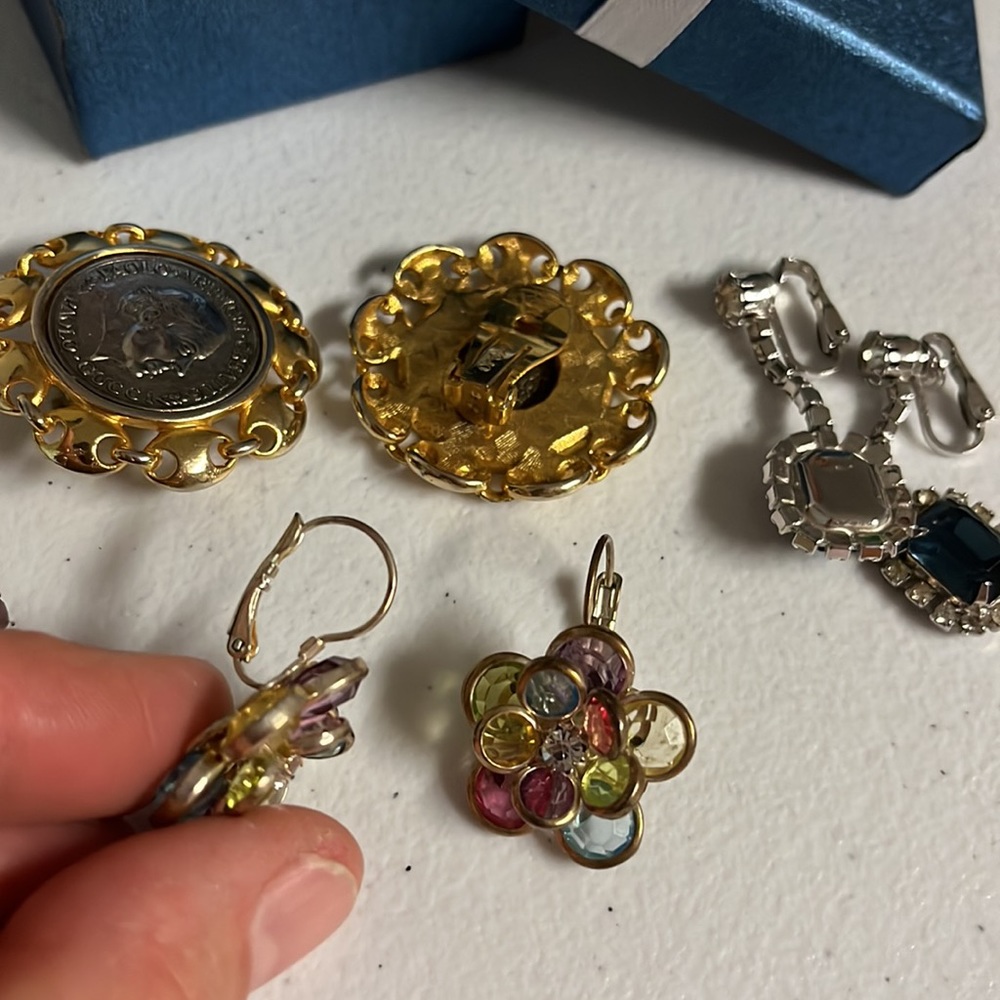 True vintage earrings. Clip ons. Colored stones